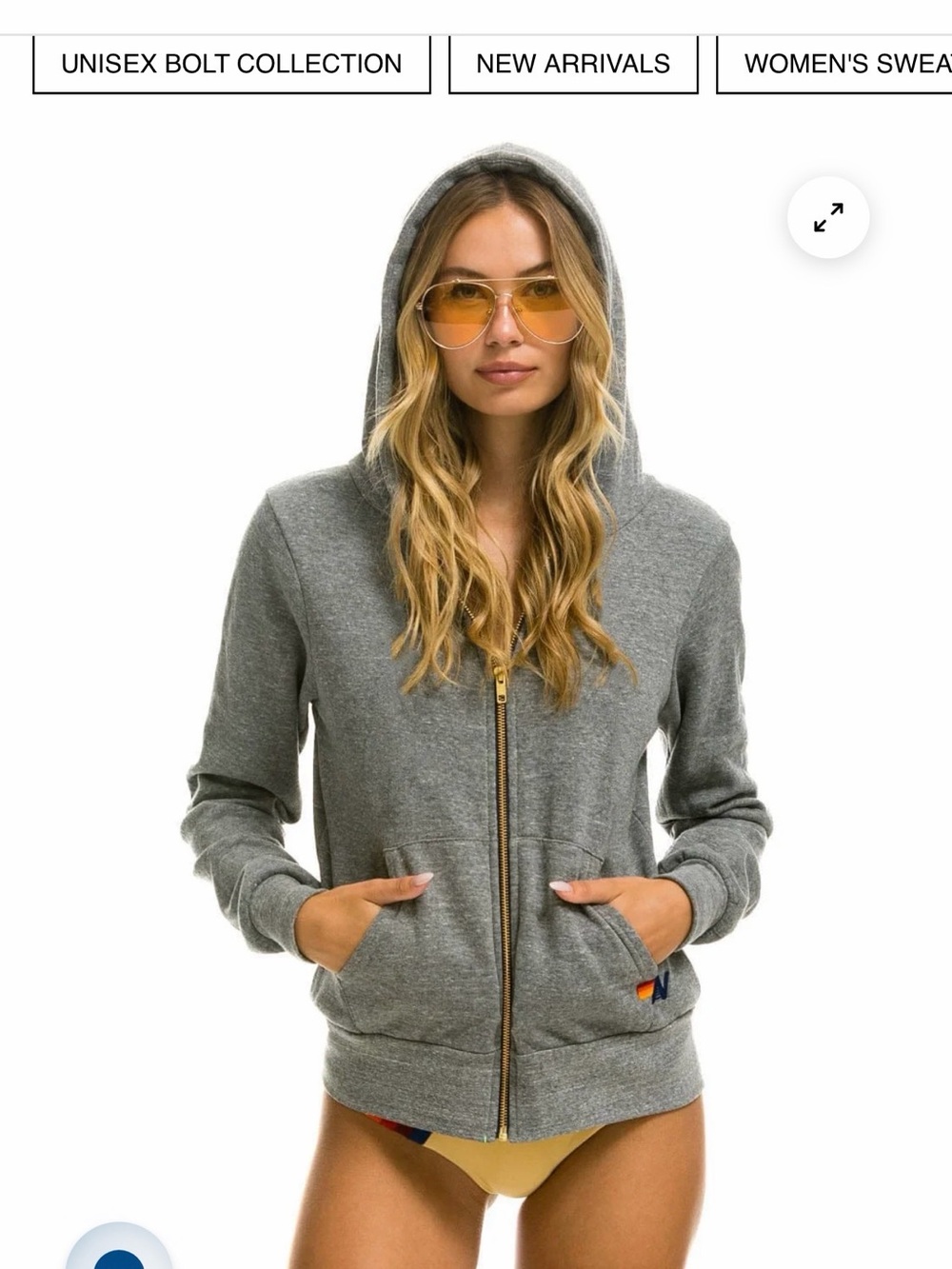 Aviator Nation Gray Zip Hoodie with Gold Zipper